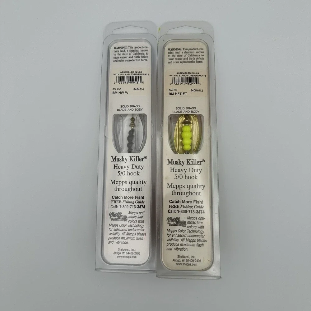 Set of 2 Vintage Mepps Musky Killer Fishing Lures (BM HW-W) & (BM HFT-FT) New‎